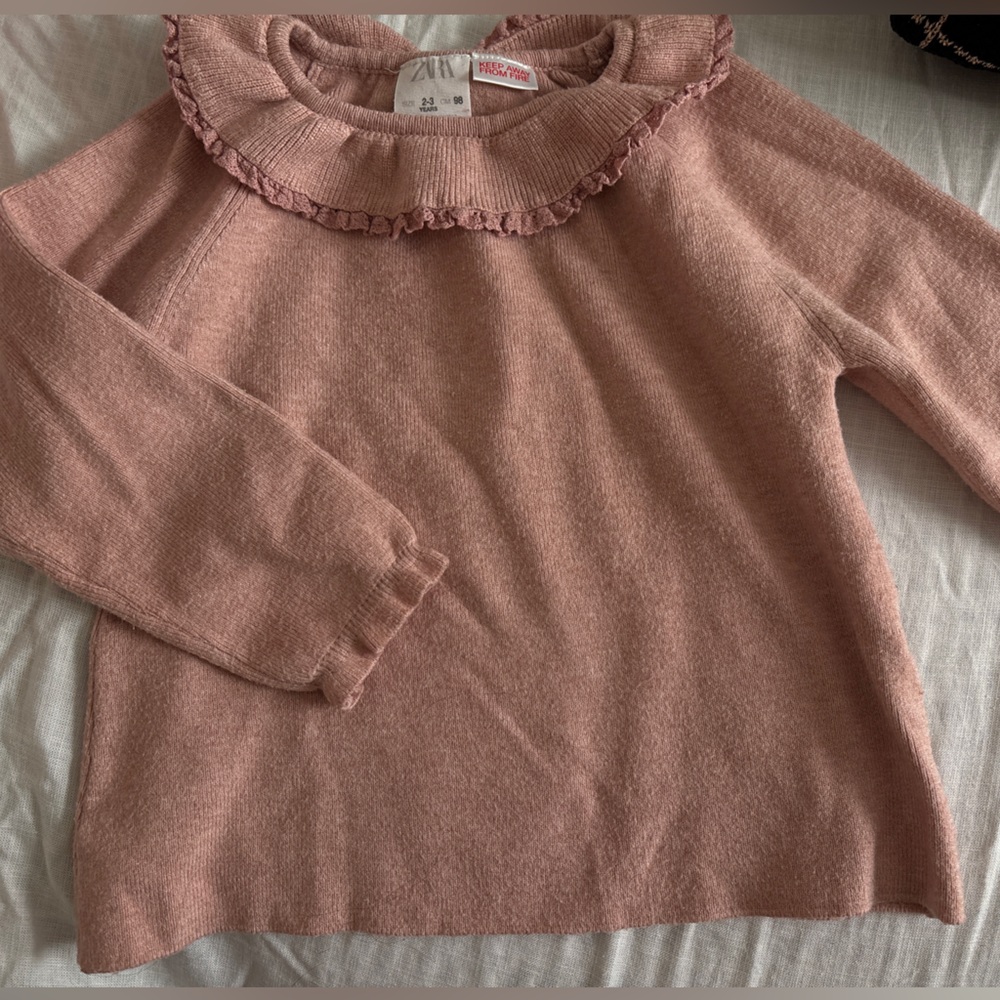 Zara Kids Dusty Rose Ruffle Neck Sweater